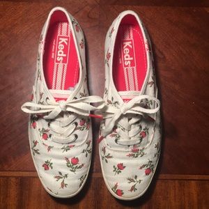 Keds- white with red roses.
